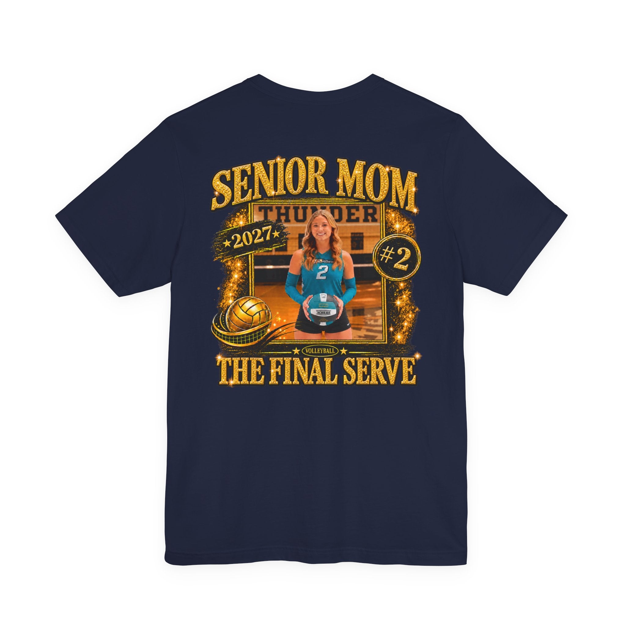 Volleyball Mom T‑Shirt Premium Bella Canvas – "Senior Mom" The Final Serve (Custom Name & Number)