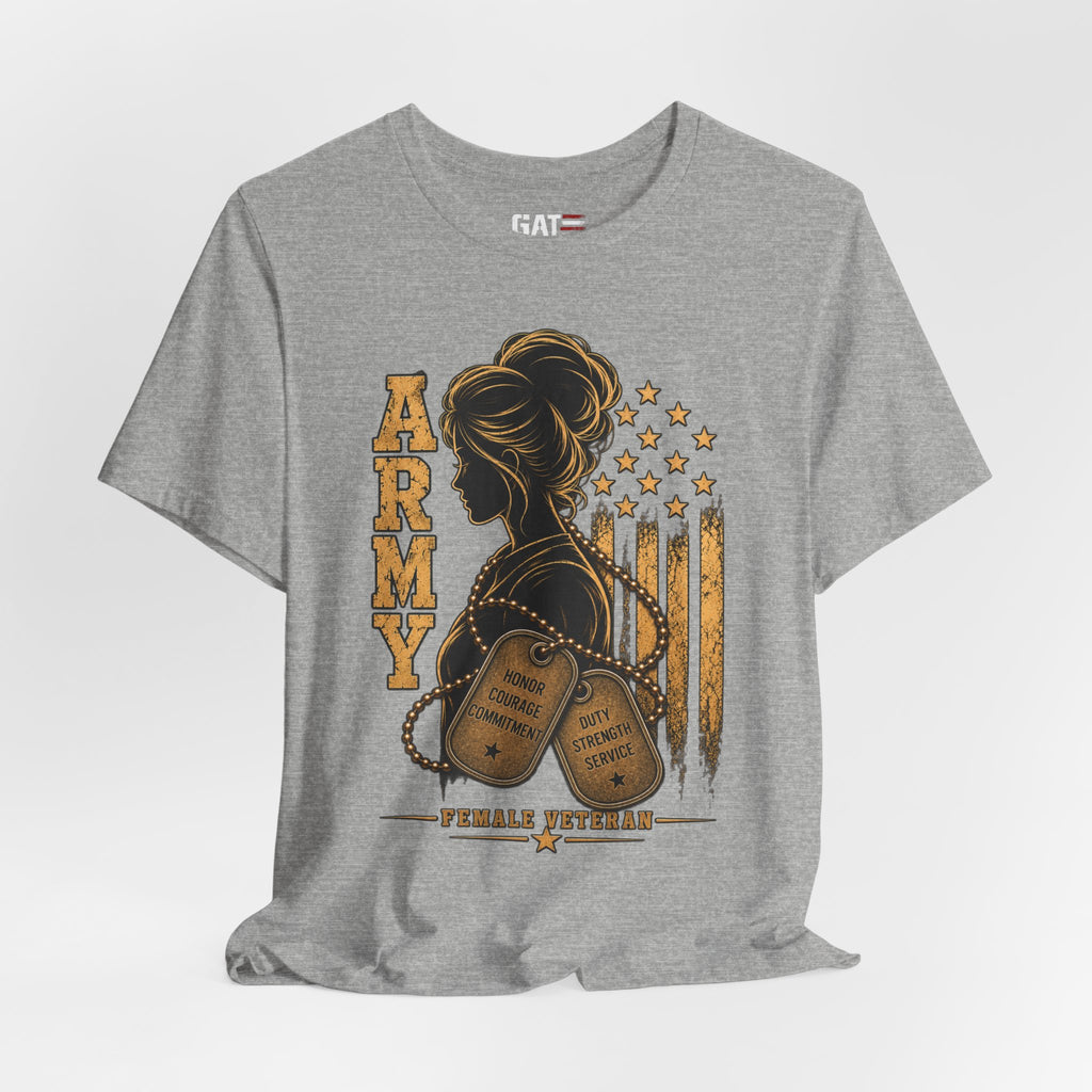 Female Army Vet Tee – Proud Military Mom Shirt with Dog Tags & American Flag
