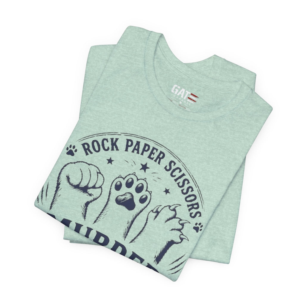 Rock Paper Scissors Murder Mittens Shirt, Funny Cat Lover Tee, Cat Paw Graphic T-Shirt, Cute Cat Mom Gift, Murder Mittens