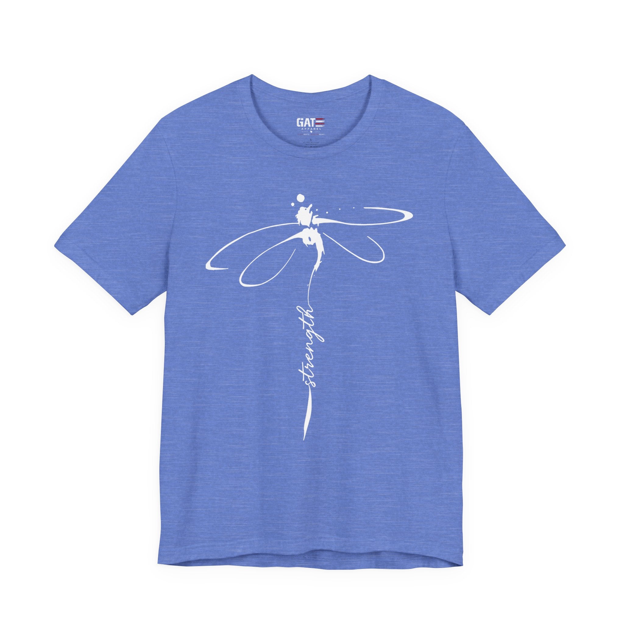 Dragonfly Graphic Tee — 'Strong' Script Floral Design