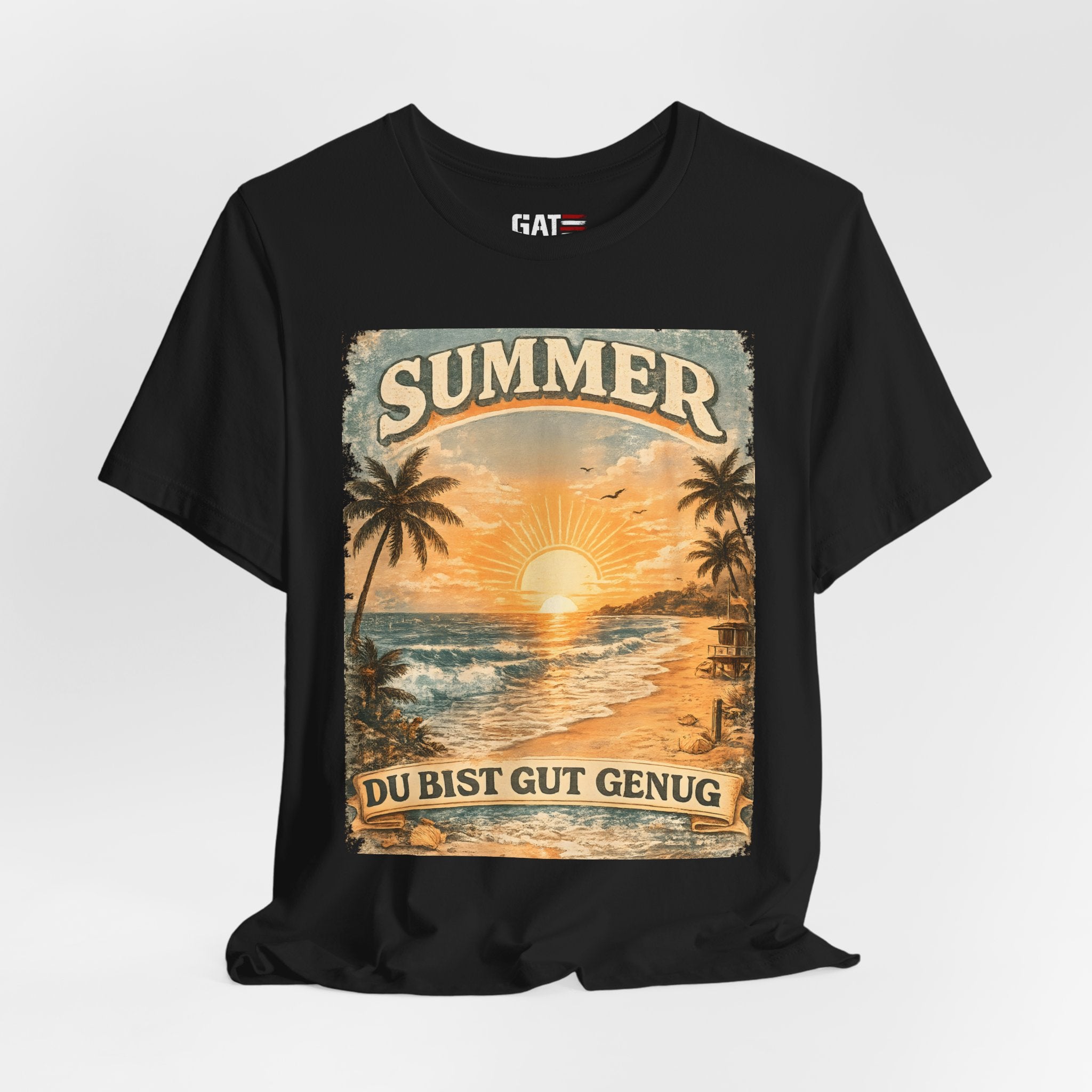 Du Bist Gut Genug Shirt, You Are Enough Tee, Summer Beach Sunset Graphic Shirt, German Quote Retro Aesthetic Tee