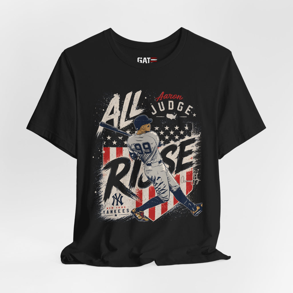 Aaron Judge All Rise Shirt, New York Baseball Patriotic Graphic Tee, Vintage USA Flag Baseball Fan Gift