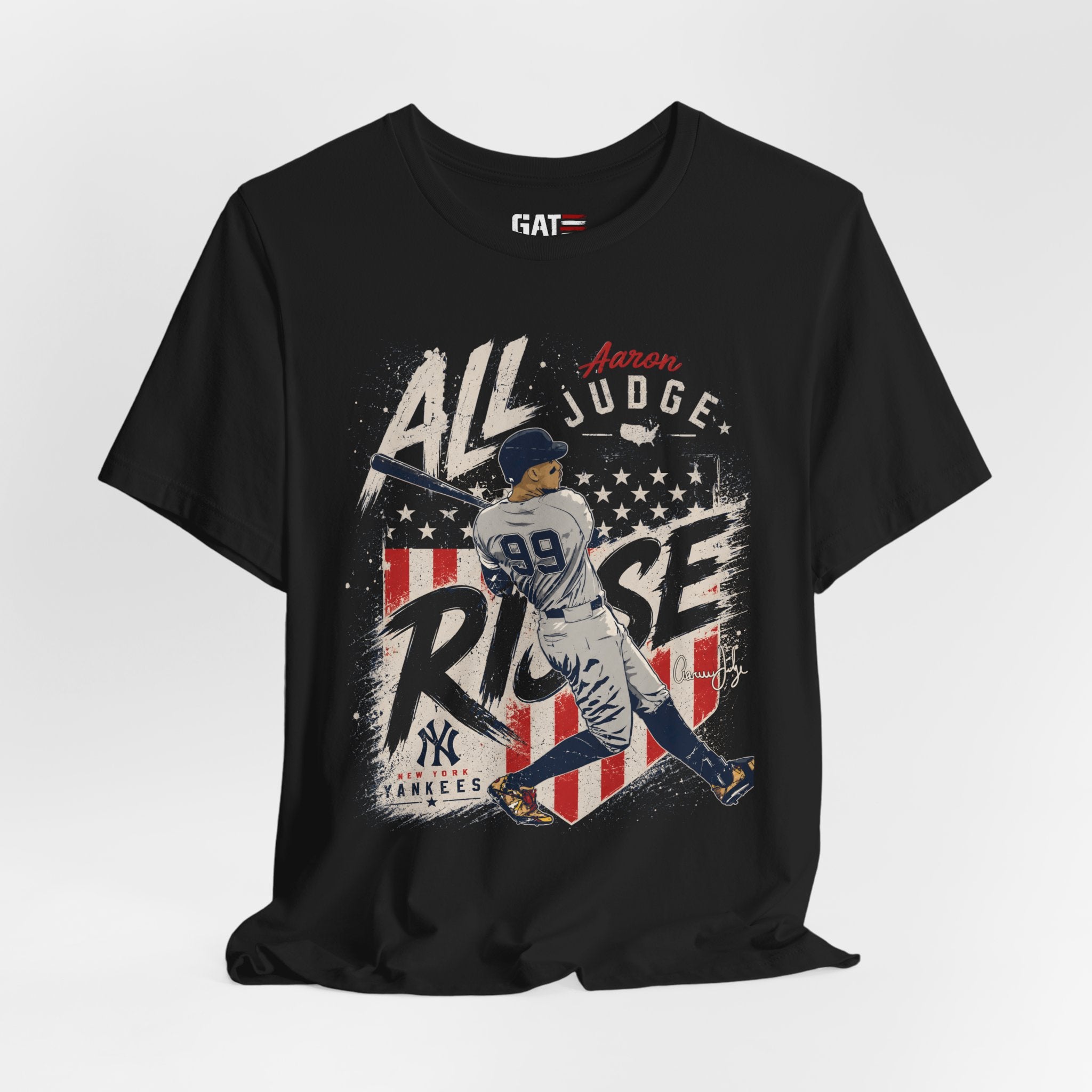 Aaron Judge All Rise Shirt, New York Baseball Patriotic Graphic Tee, Vintage USA Flag Baseball Fan Gift