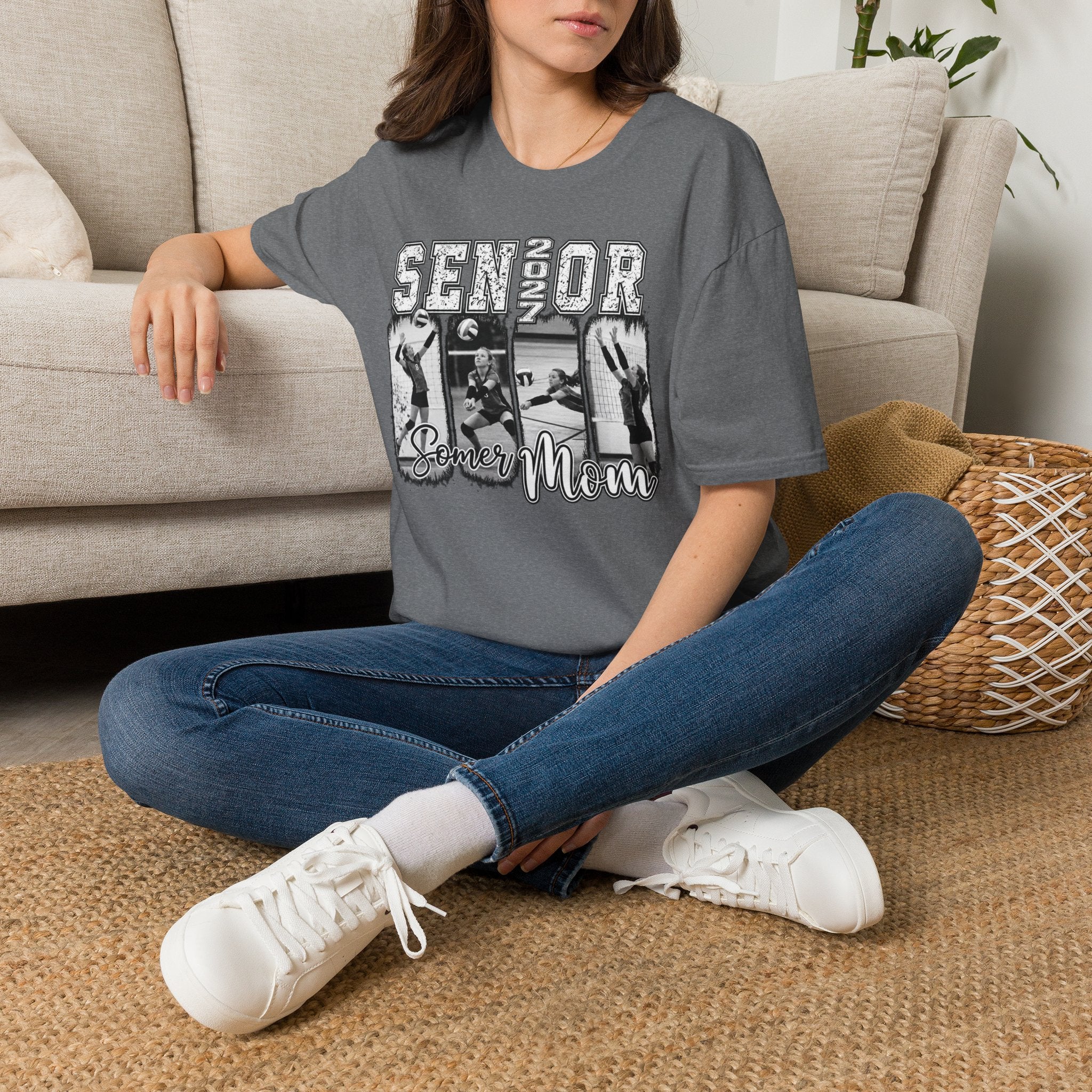 Senior Volleyball Mom T‑Shirt Personalized Photos and Name