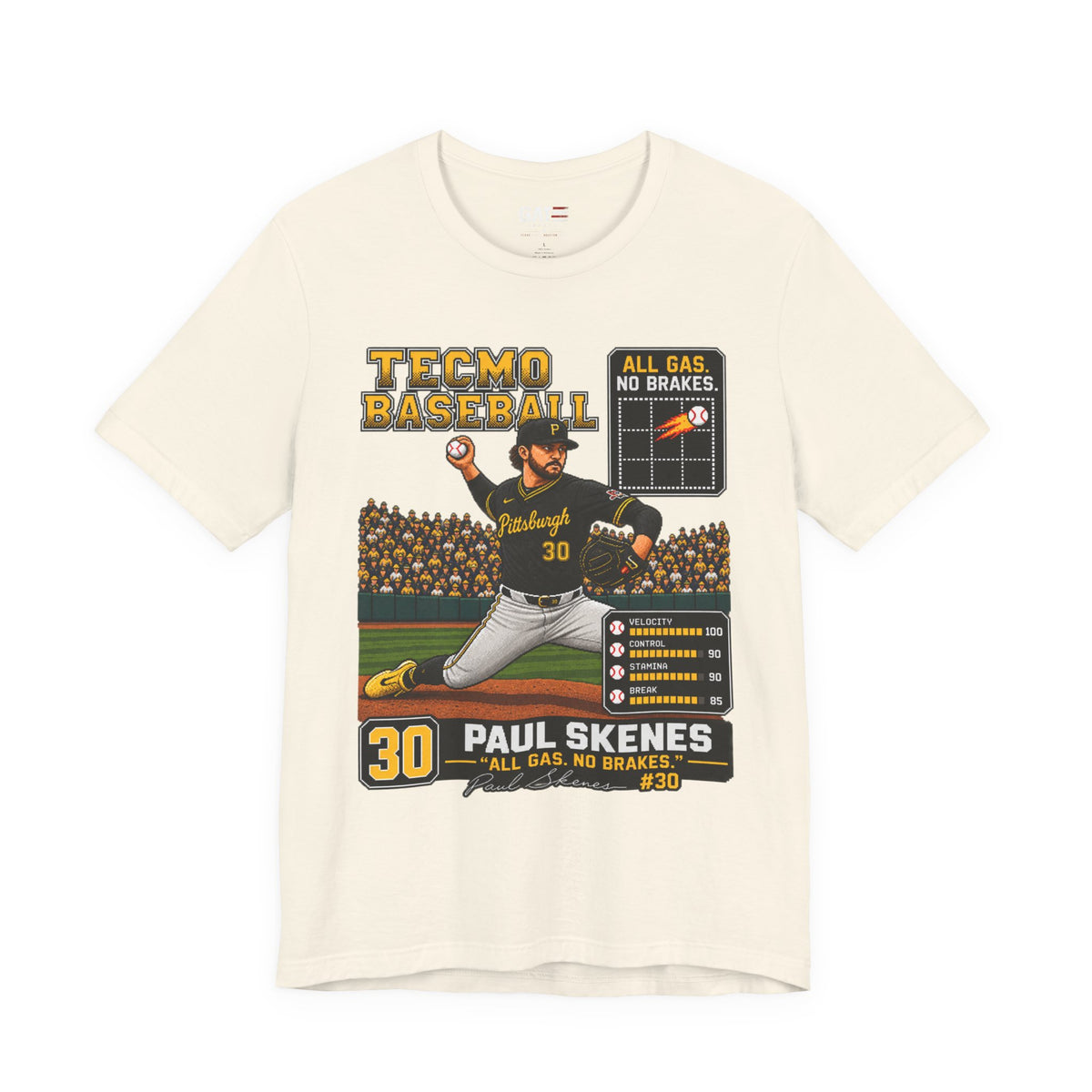 Pittsburgh Pirates – Paul Skenes – Tecmo Baseball Tee – "All Gas, No Brakes" Vintage Baseball T-Shirt
