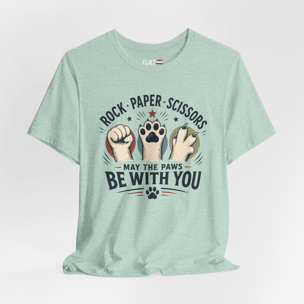 Rock Paper Scissors Cat Shirt, May The Paws Be With You Tee, Funny Cat Lover Gift, Cute Pet Paw Graphic Tee, Cat Mom Dad Shirt