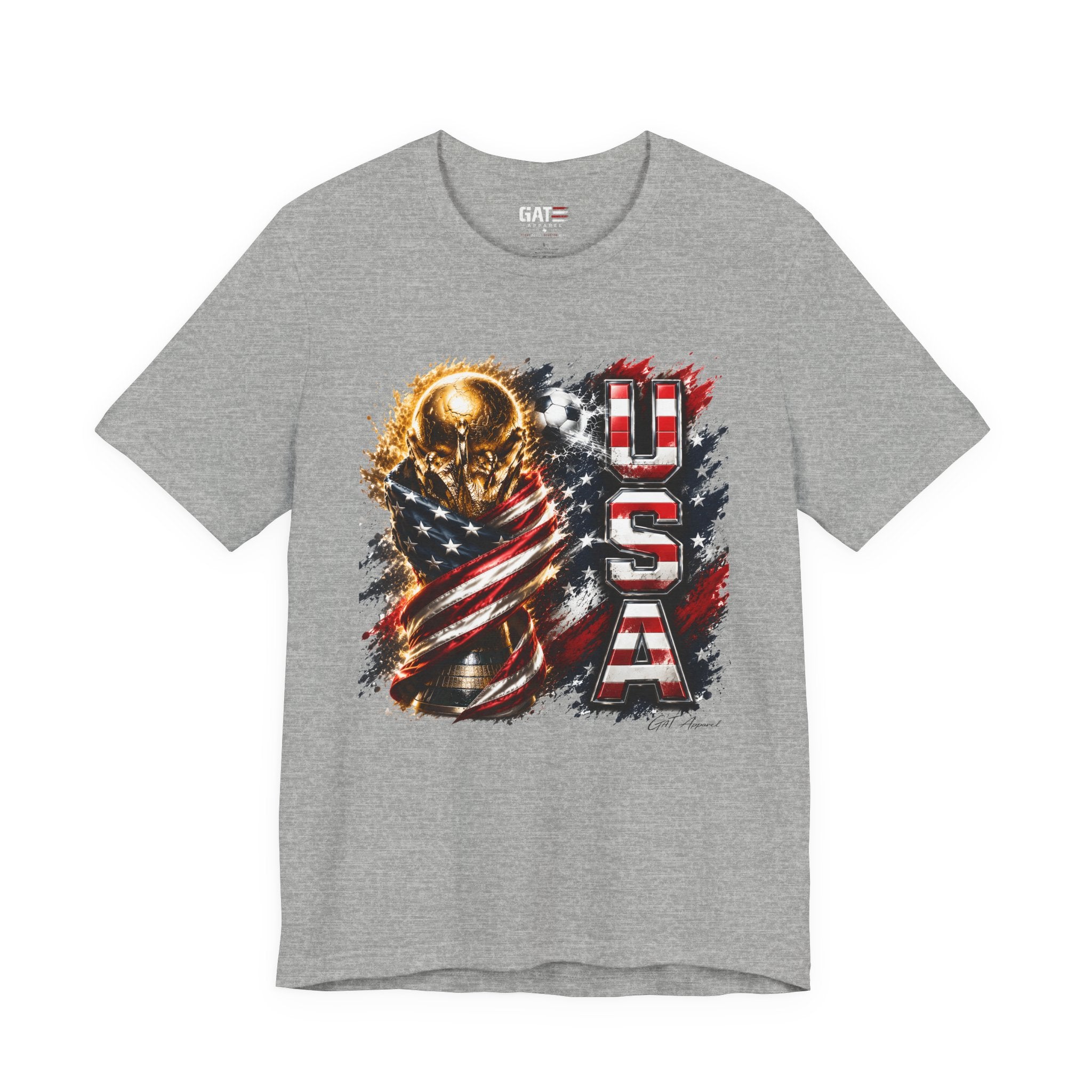 Team USA World Cup Patriotic World Cup Trophy Tee with American Flag & Bold USA Design