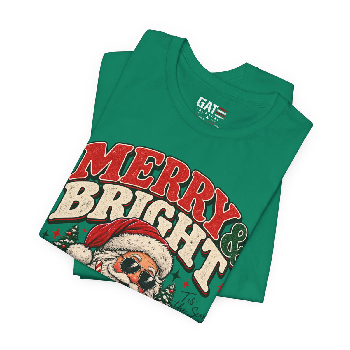 Merry & Bright Santa Tee – Retro Christmas Short Sleeve Shirt