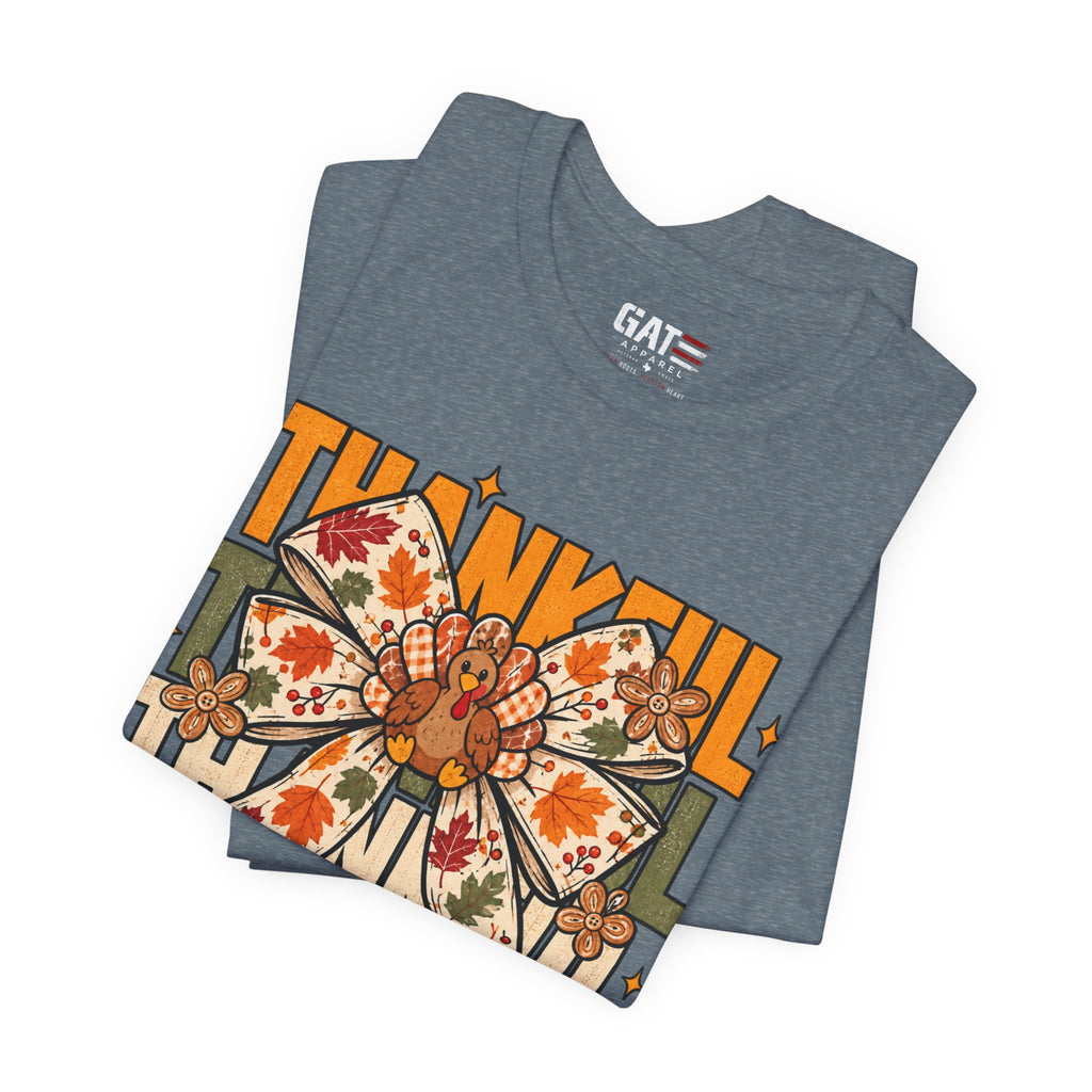 Thankful Bow Tee — Retro Fall Thanksgiving Graphic T-Shirt