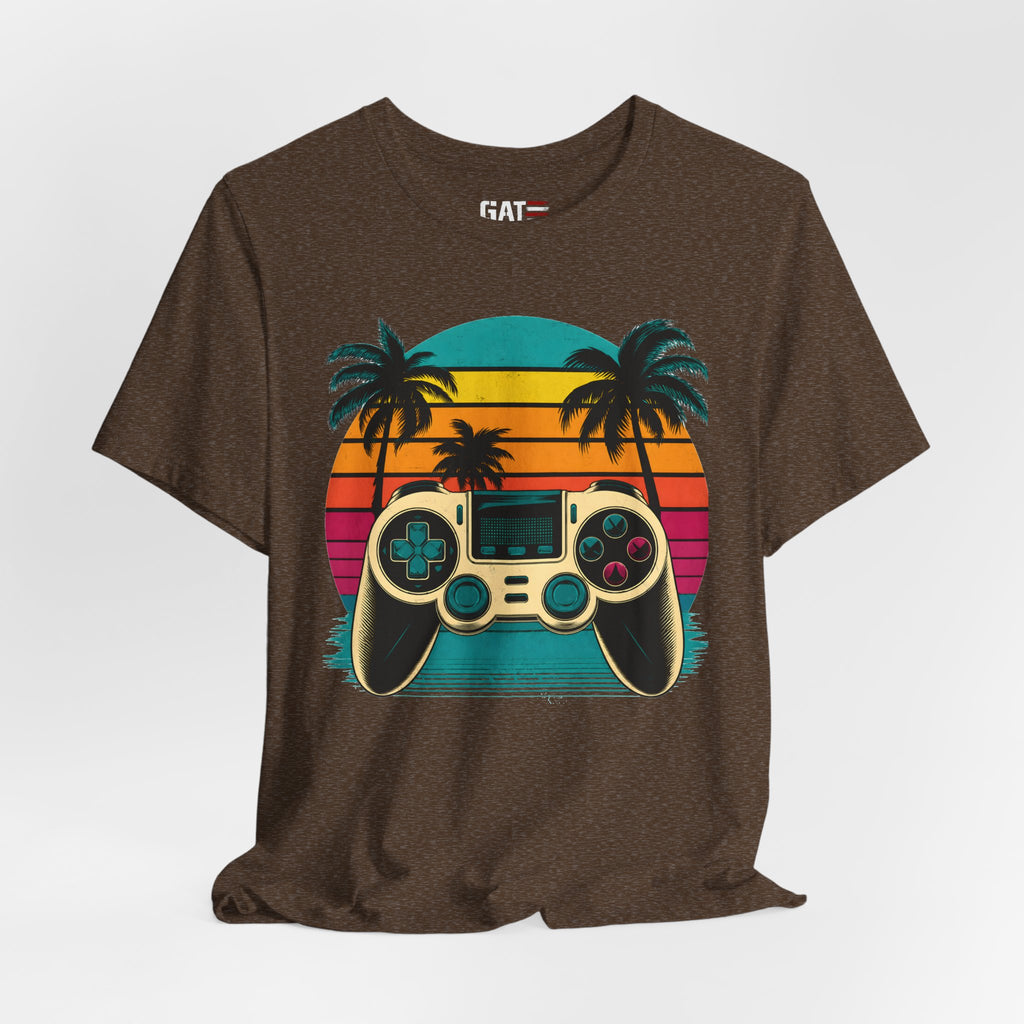 Retro Gaming Shirt, Gamer Sunset Tee, Video Game Controller Shirt, 80s Retro Gamer Gift, Beach Gaming T Shirt
