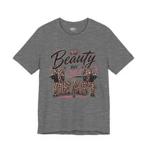 Beauty But Still A Beast Shirt, Women's Gym Shirt, Leopard Print Workout Tee, Fitness Shirt for Her