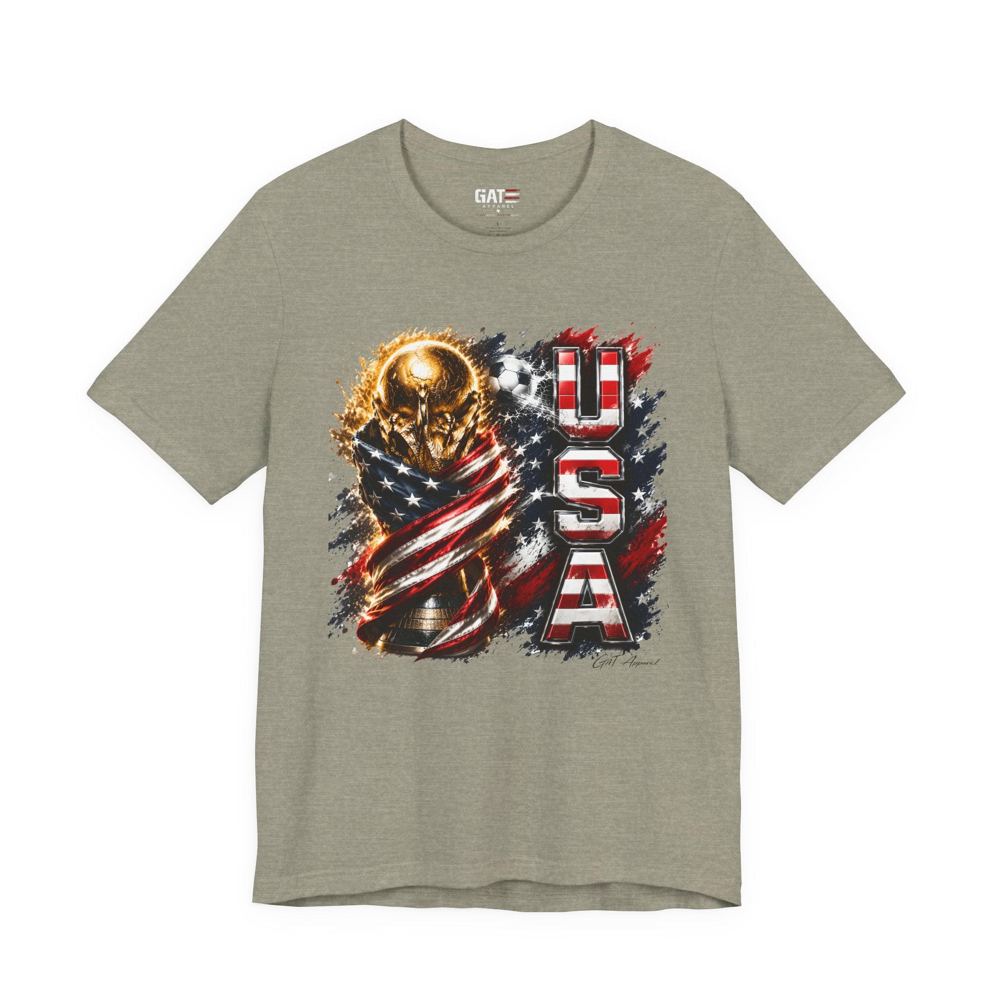 Team USA World Cup Patriotic World Cup Trophy Tee with American Flag & Bold USA Design