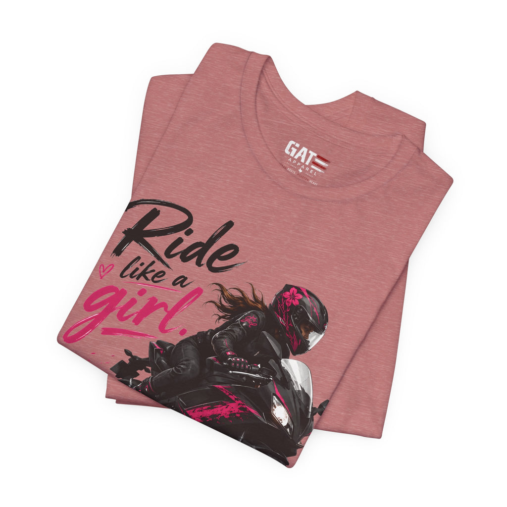 Ride Like A Girl Shirt, Women Motorcycle Rider Tee, Pink Biker Shirt, Moto Girl Gift, Sport Bike Shirt, Female Rider Tee