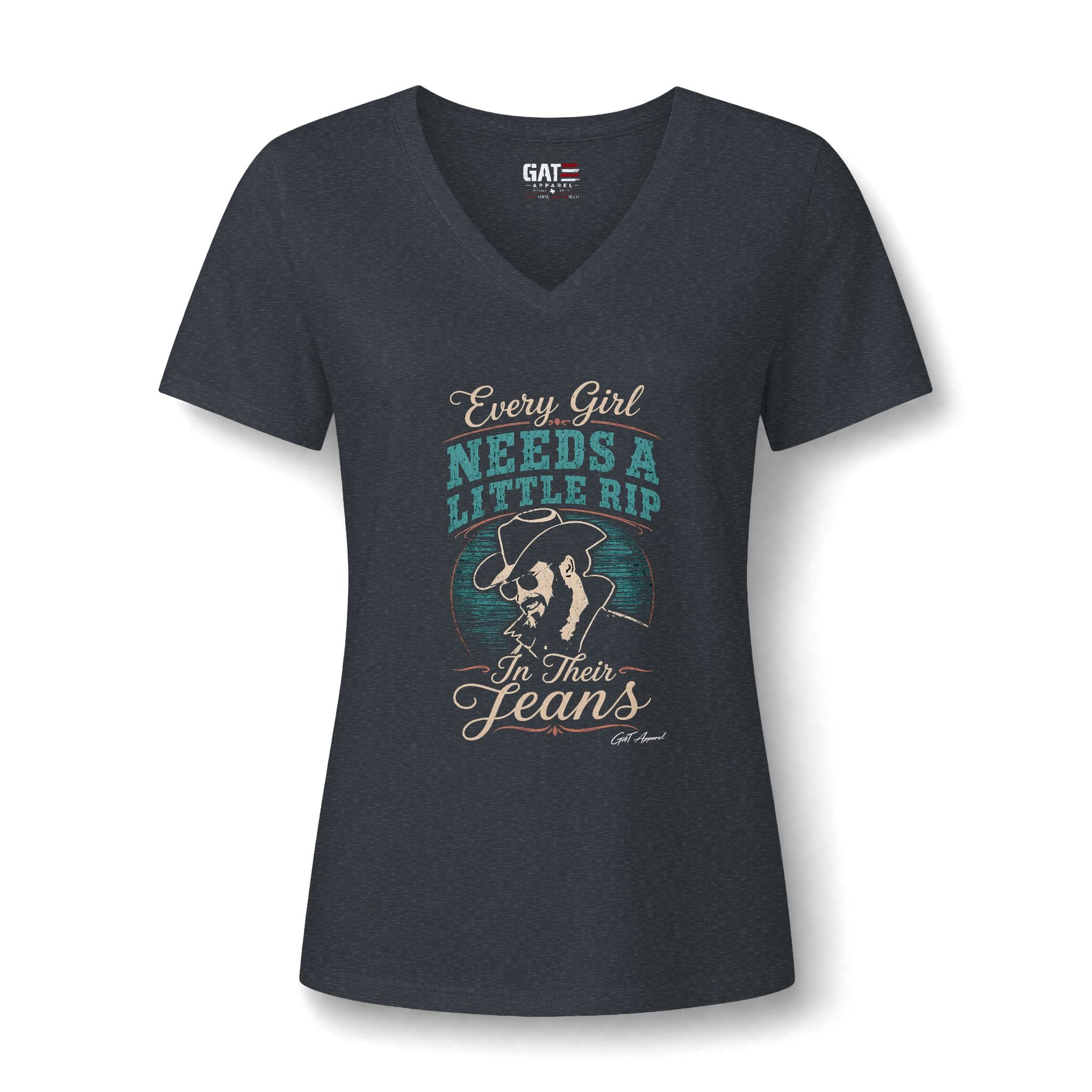 Every Girl Needs a Little Rip in Their Jeans V-Neck Tee