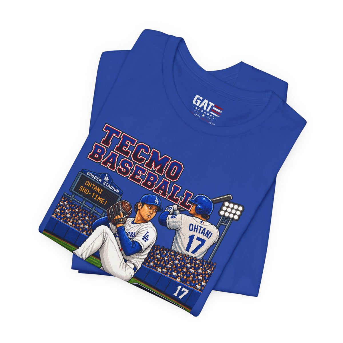 Shohei Ohtani Los Angeles Dodgers Retro Baseball Card Graphic Tee — 'Tecmo Baseball' Design