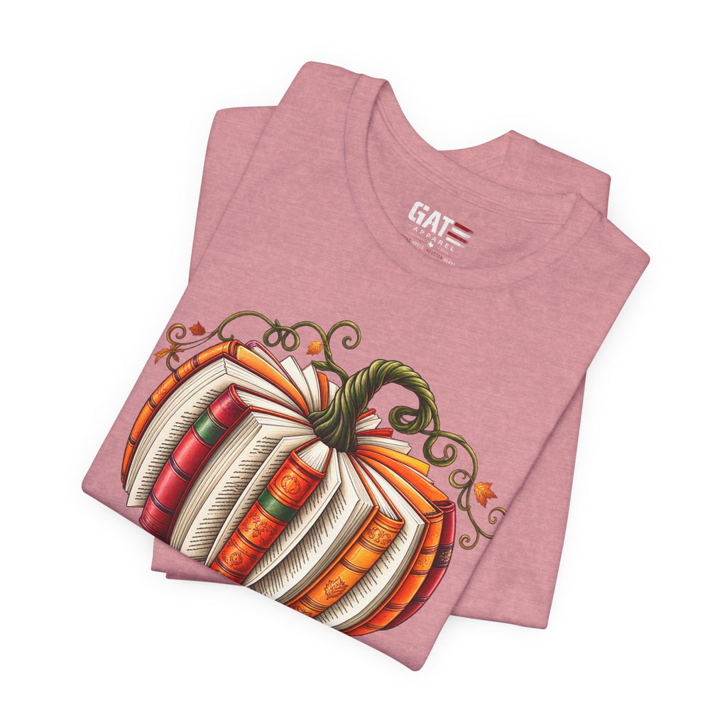 Fall Book Lover Shirt – Pumpkin Books Graphic Tee – product photo