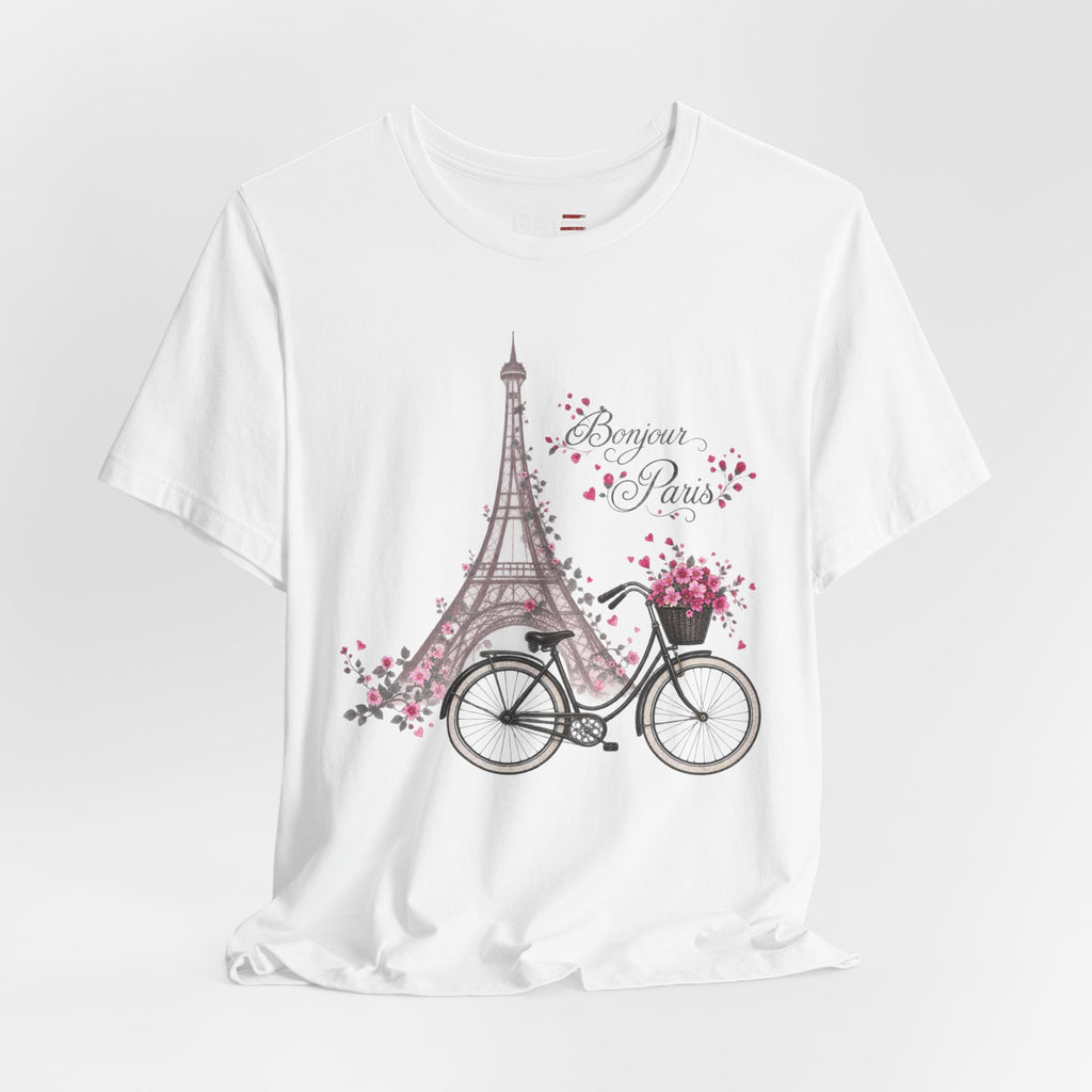 Bonjour Paris Eiffel Tower bicycle and floral graphic T-shirt - product image 22