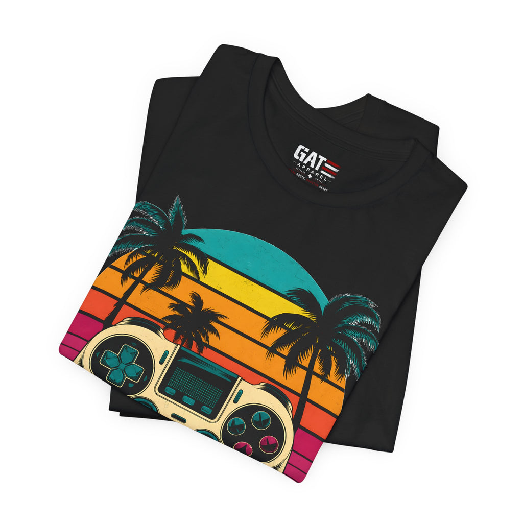 Retro Gaming Shirt, Gamer Sunset Tee, Video Game Controller Shirt, 80s Retro Gamer Gift, Beach Gaming T Shirt