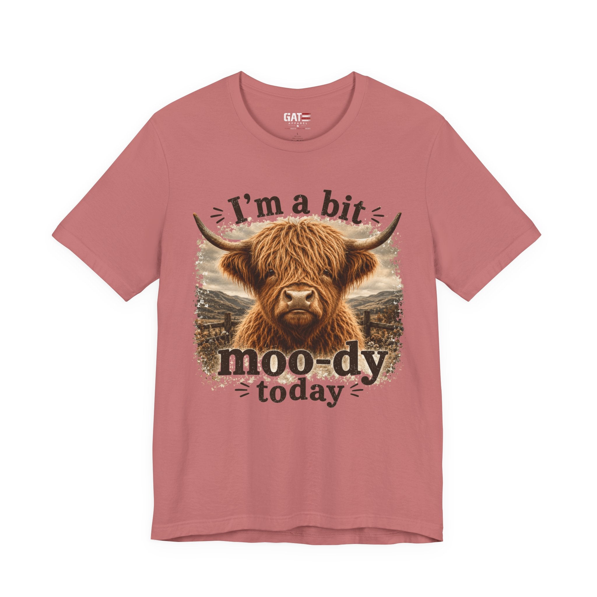 I’m a Bit Moo-dy Today Tee — Funny Highland Cow Graphic T-Shirt