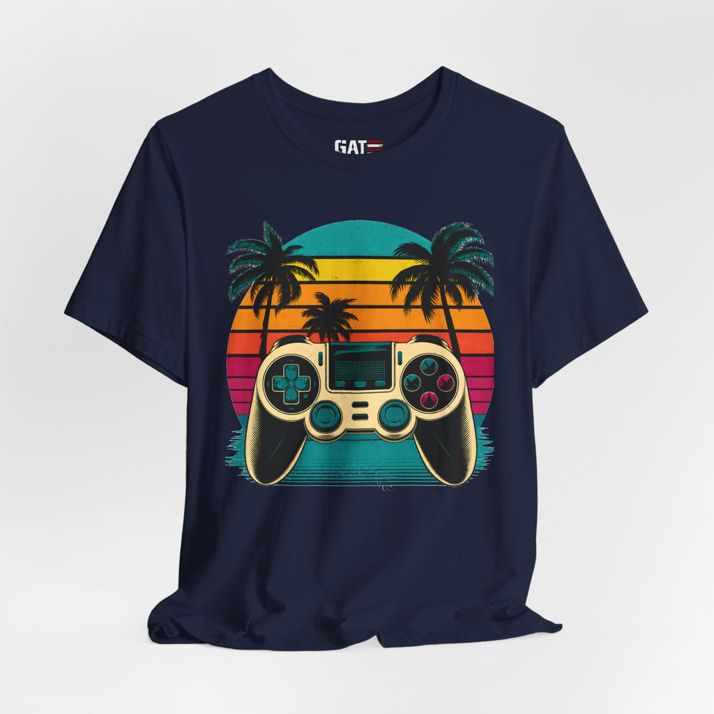 Retro Gaming Shirt, Gamer Sunset Tee, Video Game Controller Shirt, 80s Retro Gamer Gift, Beach Gaming T Shirt