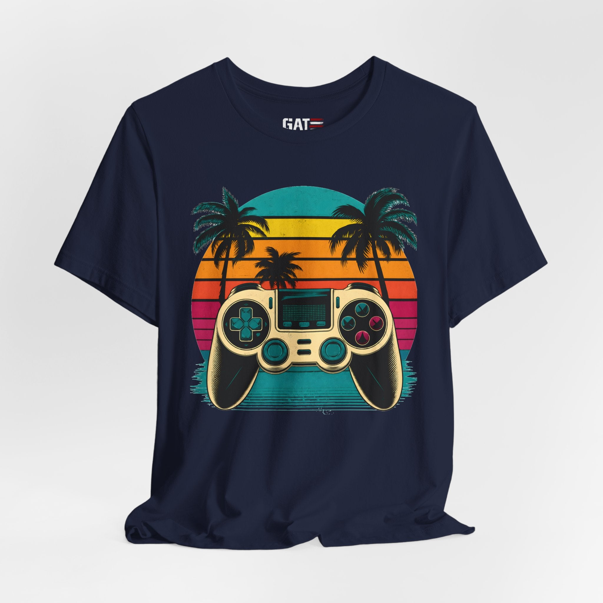 Retro Gaming Shirt, Gamer Sunset Tee, Video Game Controller Shirt, 80s Retro Gamer Gift, Beach Gaming T Shirt