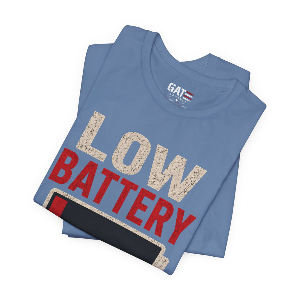 Low Battery Dad of 4 Kids Shirt, Funny Tired Dad Tee, Father of Four Gift, Parenting Humor Shirt, Exhausted Dad Graphic Tee