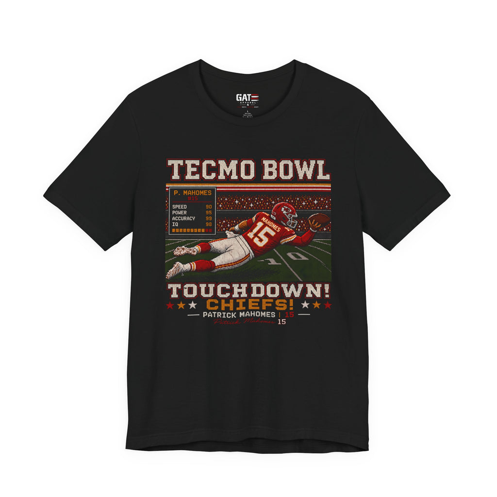 Patrick Mahomes Tecmo Bowl Shirt Retro Football Tee Chiefs Touchdown Graphic Vintage 8 Bit Gamer Gift Kansas City Fan