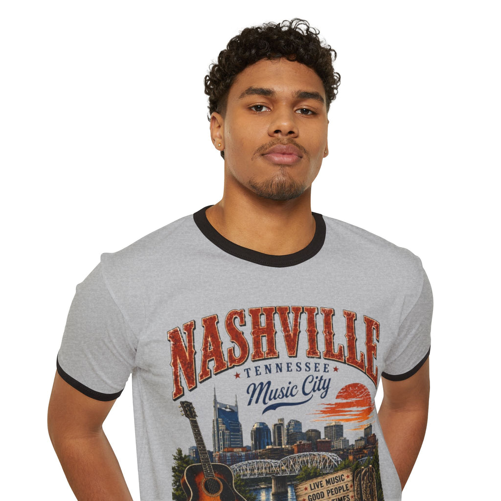 Nashville Music City Guitar Ringer Tee