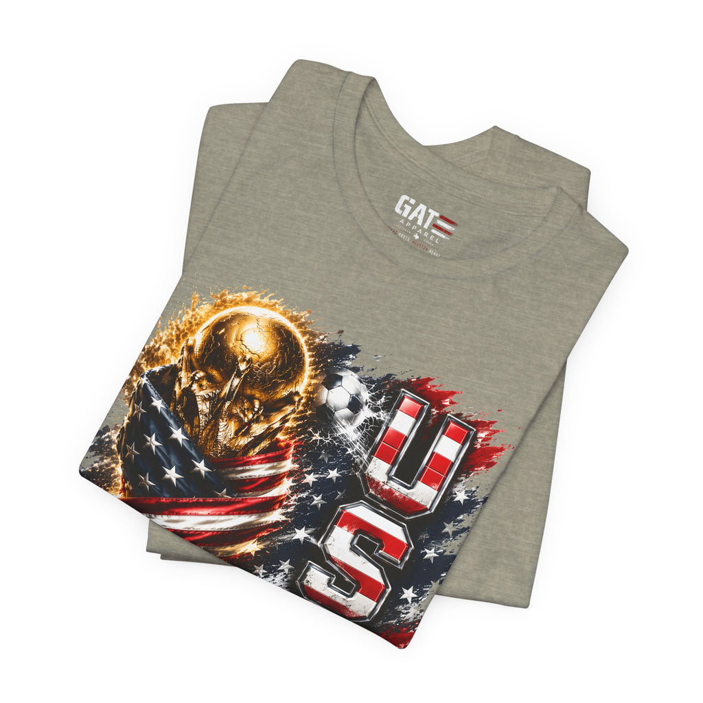 Team USA World Cup Patriotic World Cup Trophy Tee with American Flag & Bold USA Design