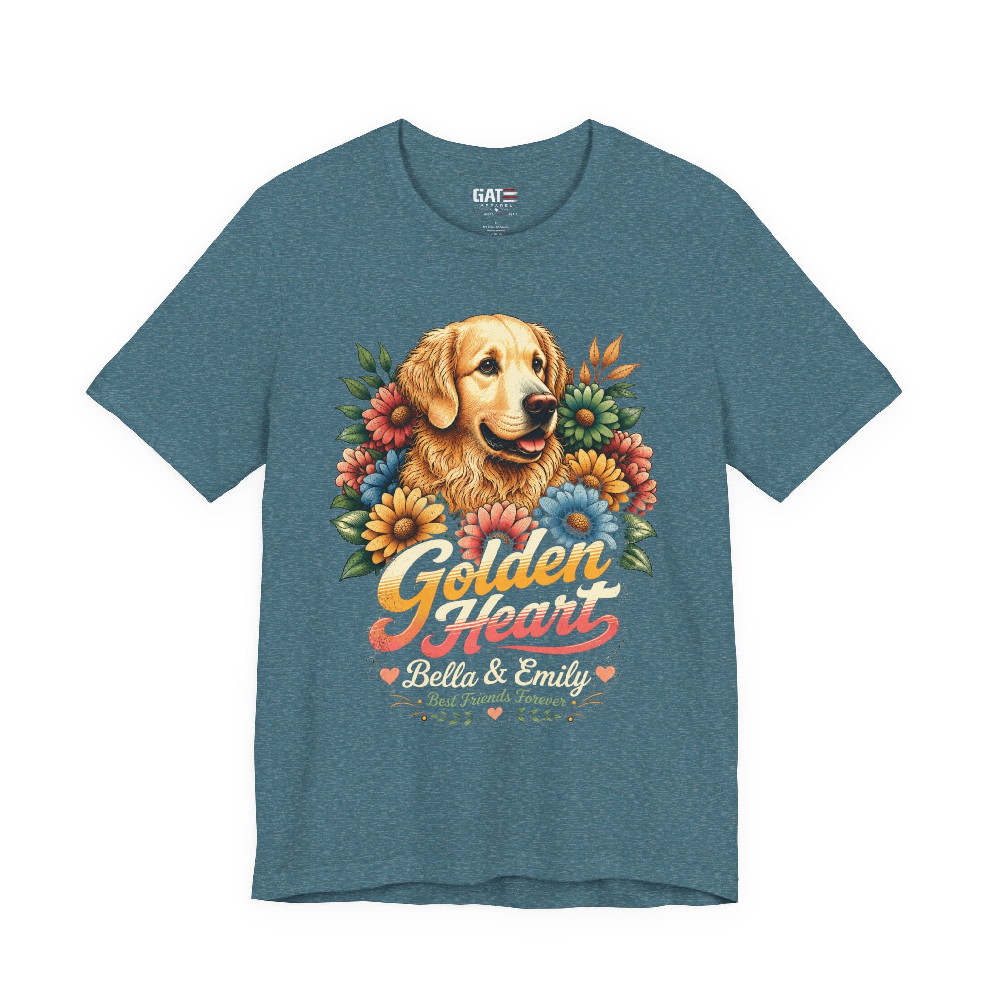 Golden Heart Golden Retriever T-Shirt — Personalized Pet Name Tee