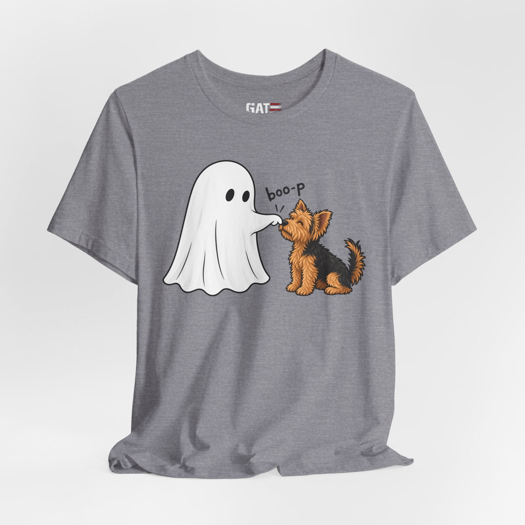 Halloween Ghost & Terrier— "boo-p" Cute Dog Halloween T-Shirt