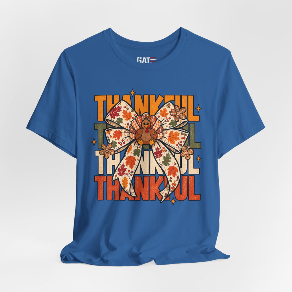 Thankful Bow Tee — Retro Fall Thanksgiving Graphic T-Shirt