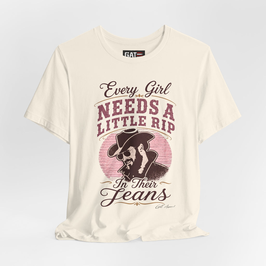 Every Girl Needs A Little Rip In Their Jeans Pink Text Shirt | Dutton Ranch| Yellowstone Inspire Shirt