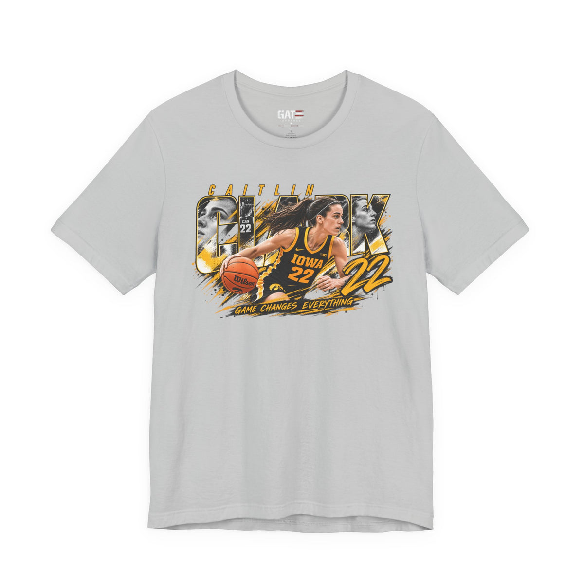 Caitlin Clark basketball player graphic T-shirt, heather grey front view