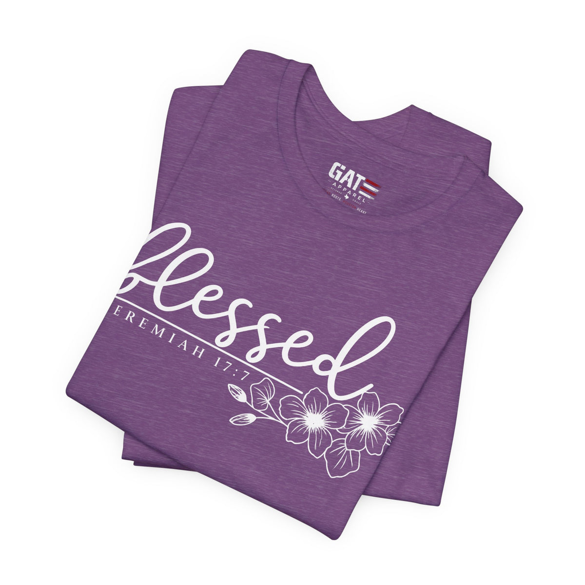 Blessed Floral Tee — 'Blessed' Script T-Shirt with Jeremiah 17:7 Bible Verse