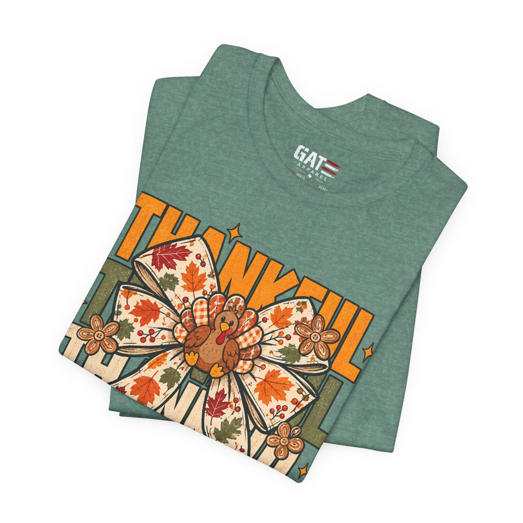 Thankful Bow Tee — Retro Fall Thanksgiving Graphic T-Shirt