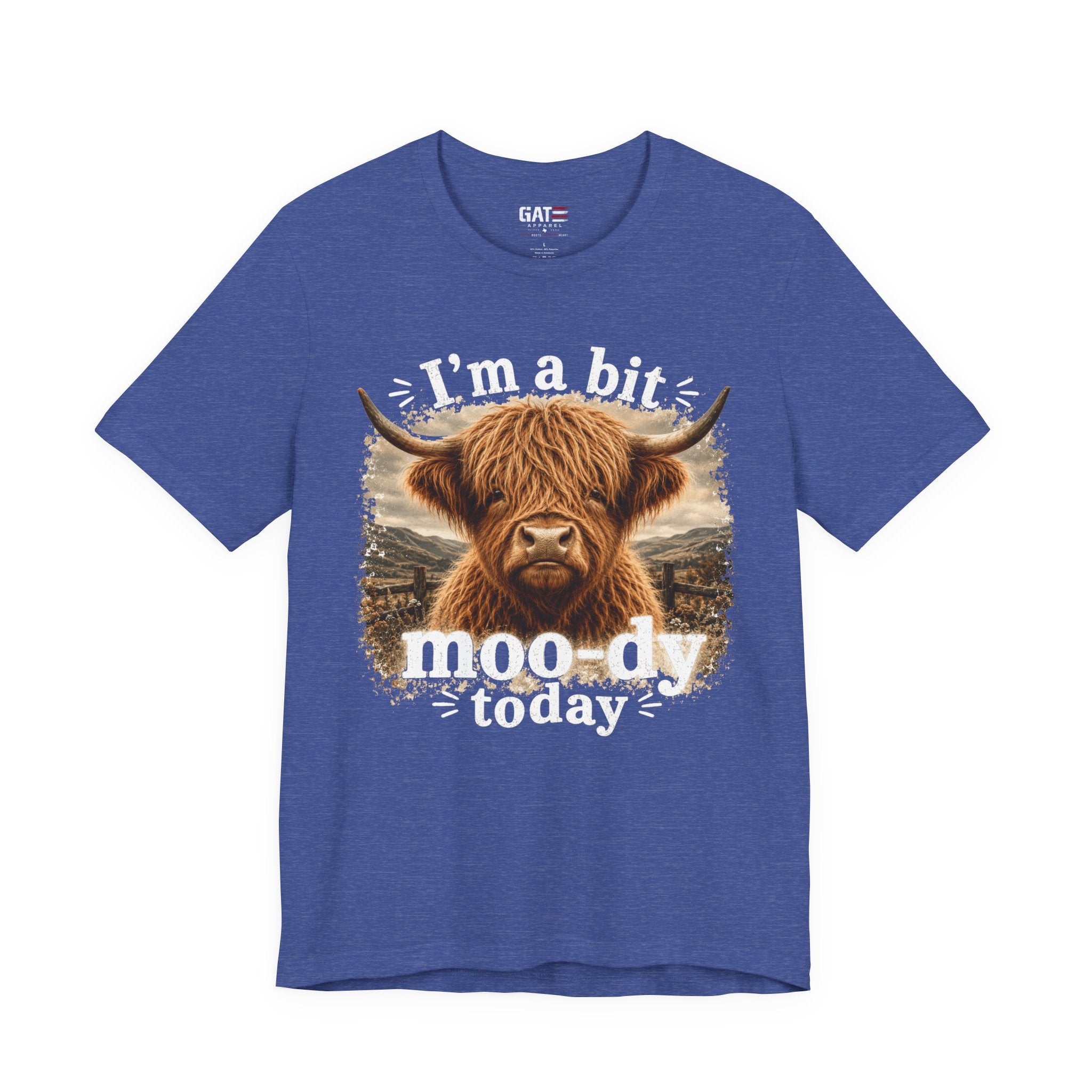 I’m a Bit Moo-dy Today Tee — Funny Highland Cow Graphic T-Shirt
