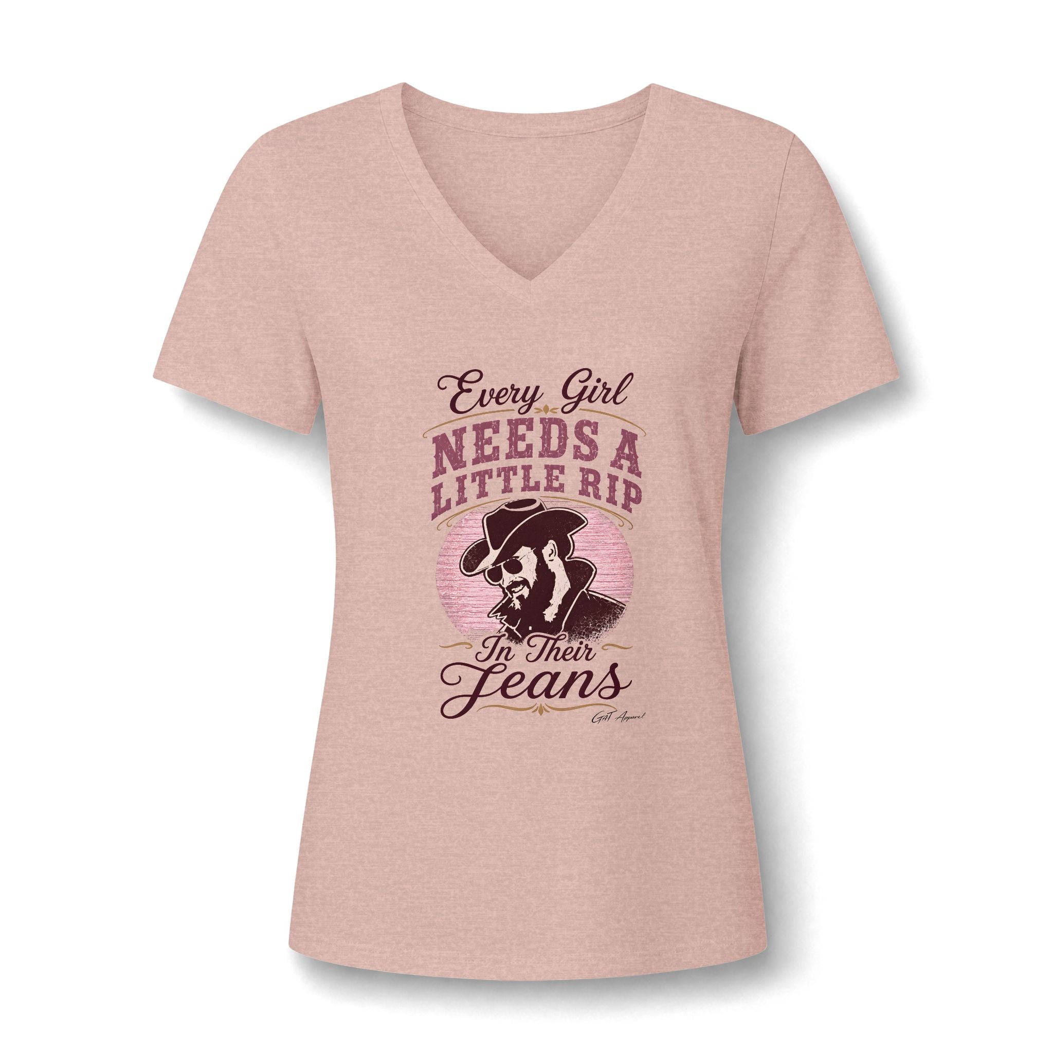 Cowgirl Jeans V-Neck Tee — "Every Girl Needs A Little Rip In Their Jeans"