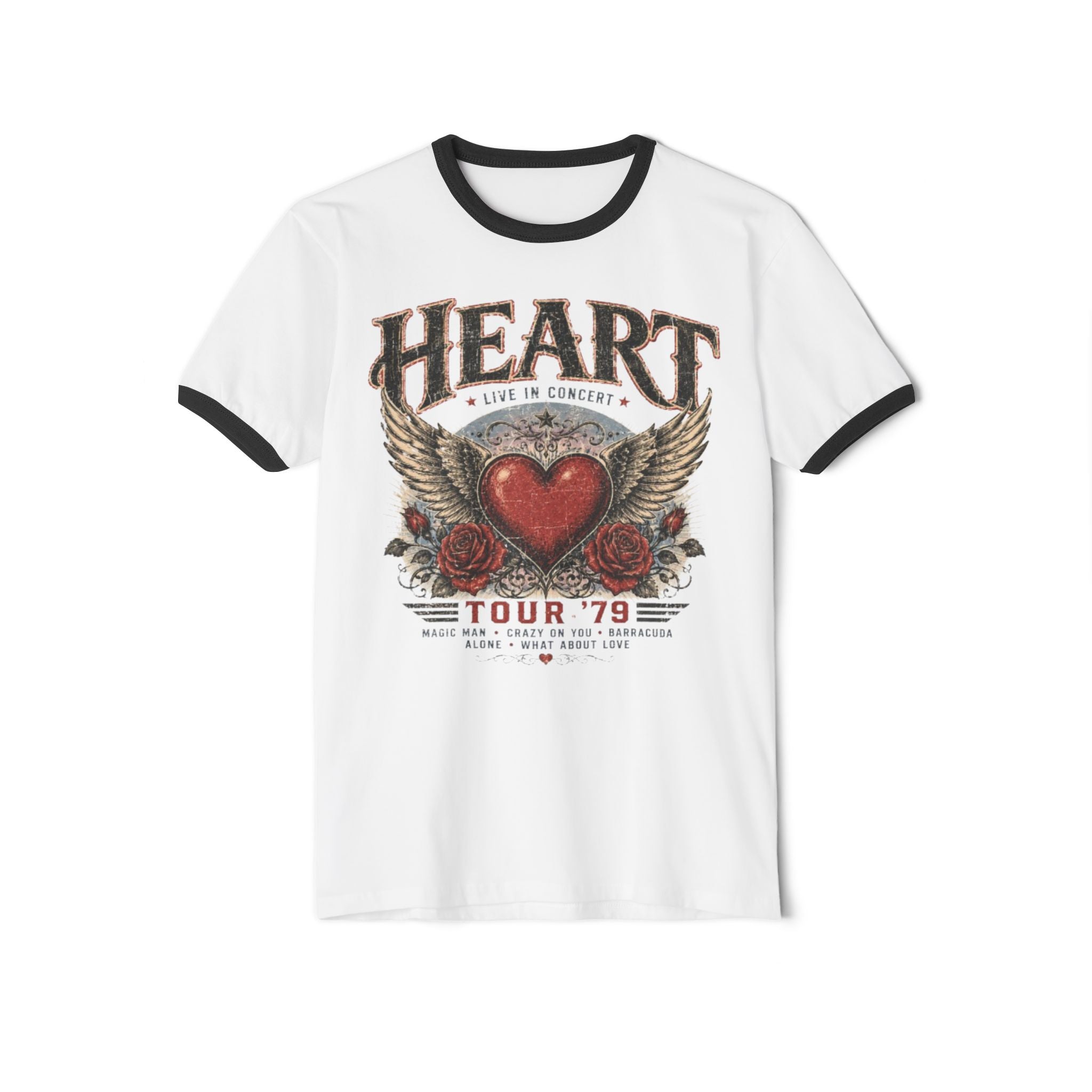 Heart Tour '79 Ringer T‑Shirt — Vintage Winged Heart Band Tee