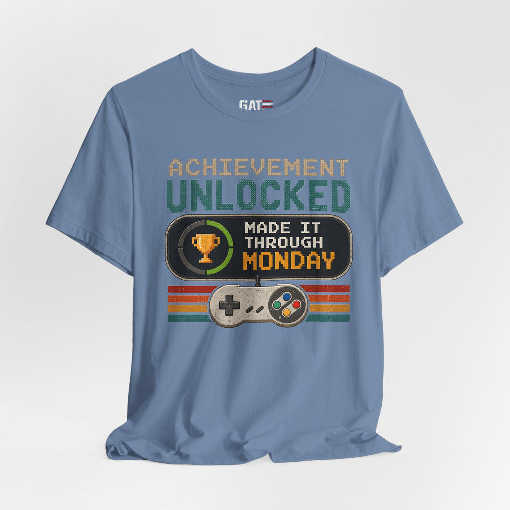 Retro Gaming Shirt, Funny Work Shirt, Made It Through Monday Tee, Gamer Gift for Men Women, Office Humor Shirt