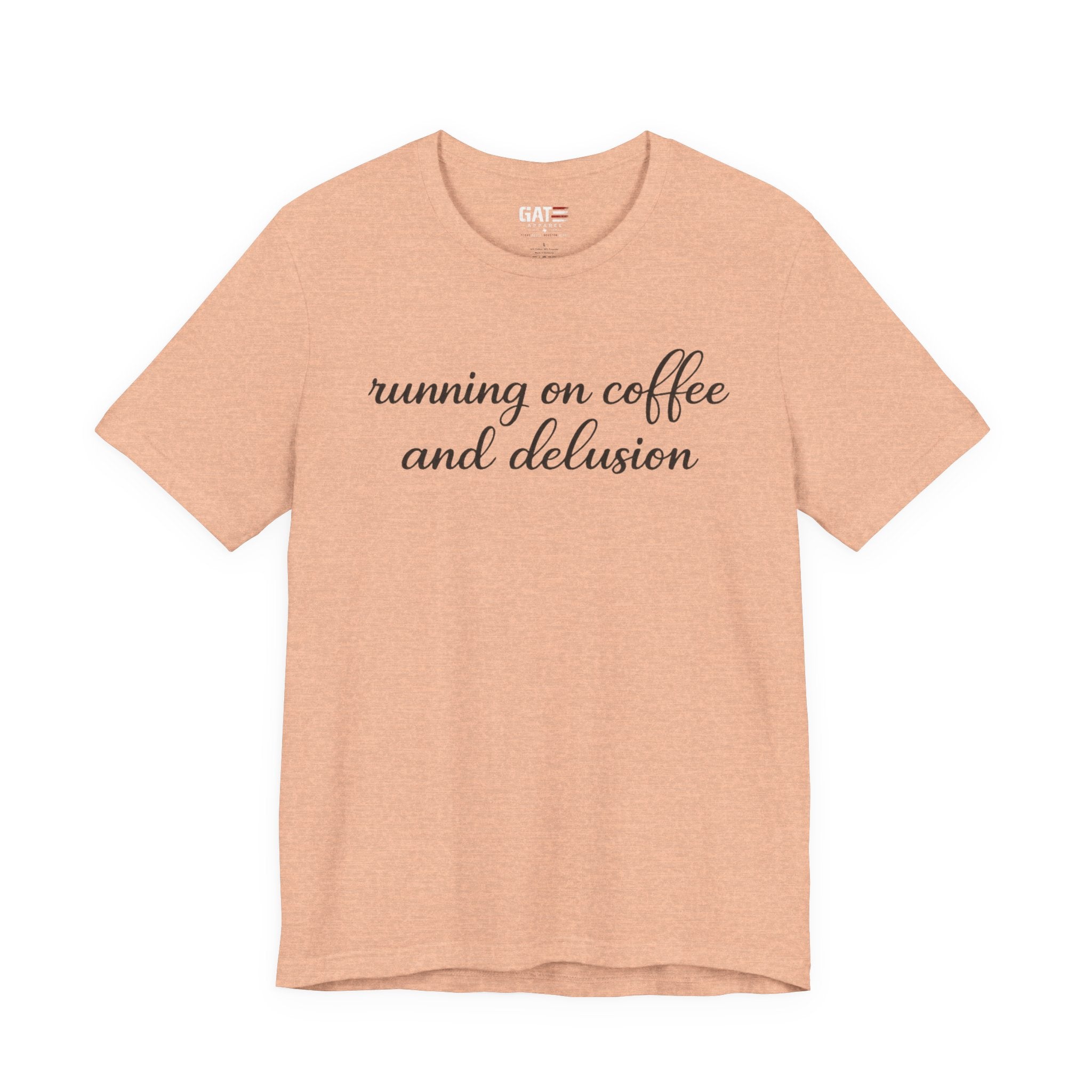 Running on Coffee and Delusion Shirt, Funny Coffee Lover Tee, Sarcastic Minimalist Shirt, Trendy Script Graphic Tee