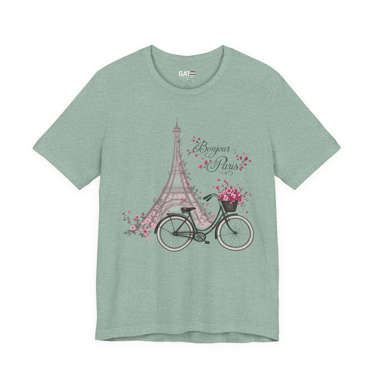 Bonjour Paris Eiffel Tower bicycle and floral graphic T-shirt - product image 9