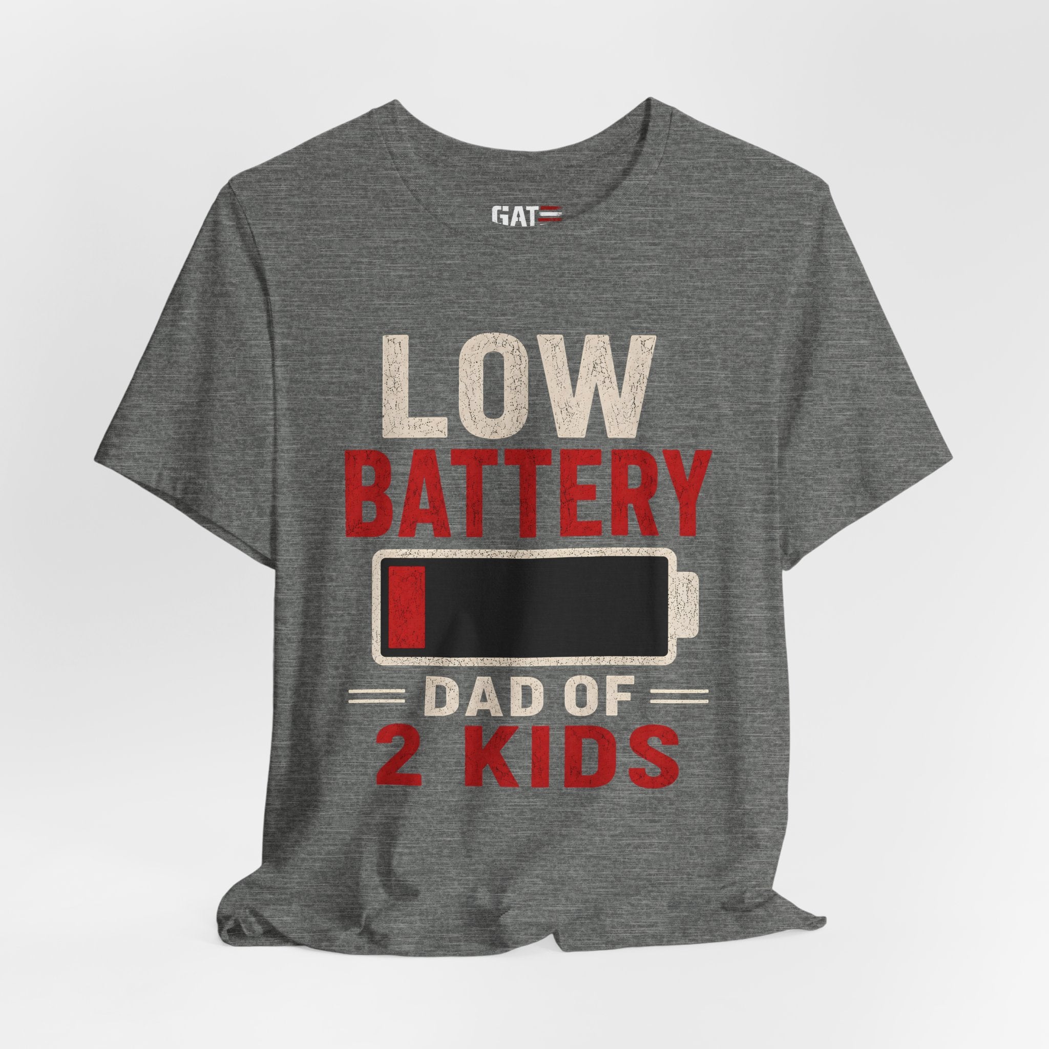 Low Battery Dad of 2 Kids Shirt, Funny Tired Dad Tee, Father of Four Gift, Parenting Humor Shirt, Exhausted Dad Graphic Tee