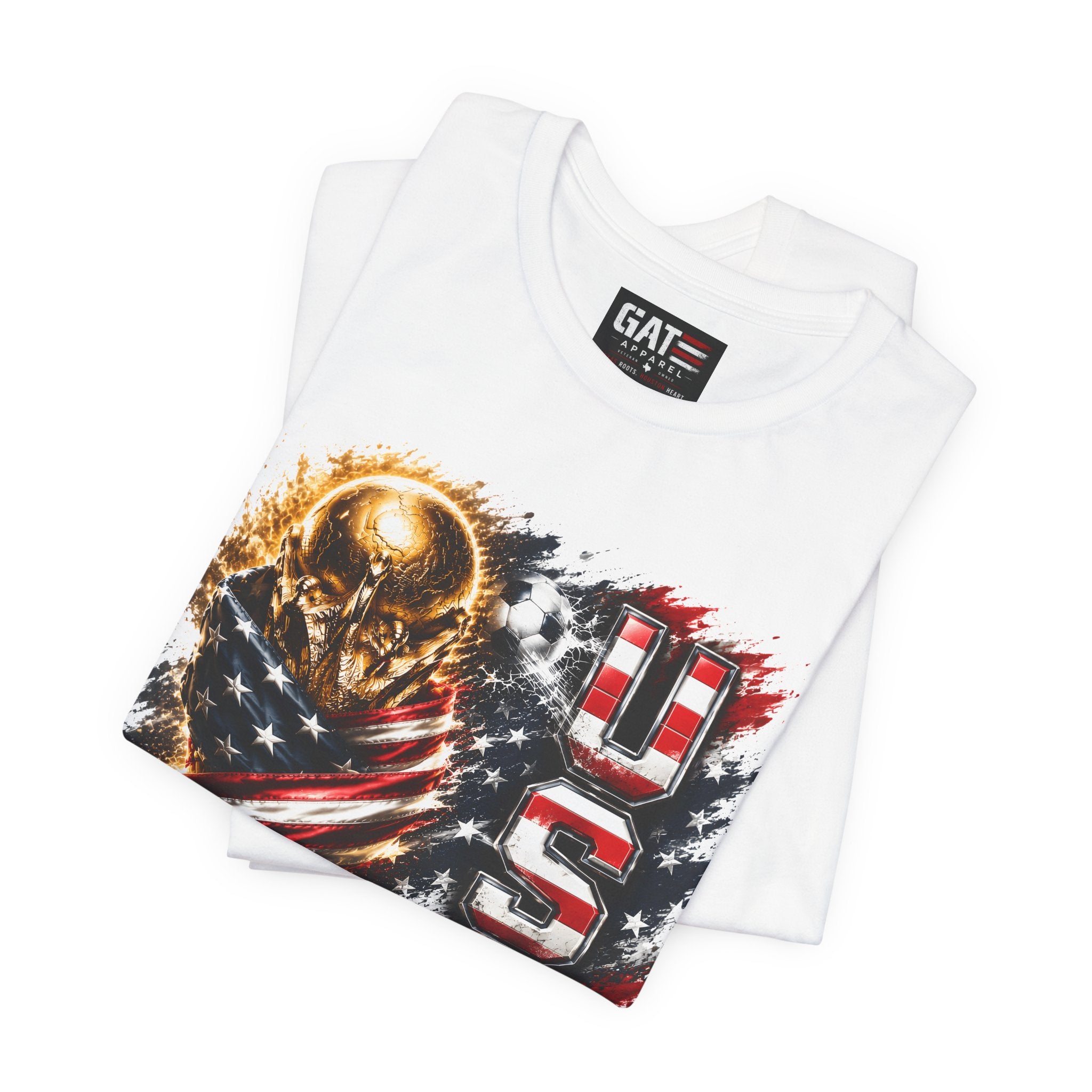 Team USA World Cup Patriotic World Cup Trophy Tee with American Flag & Bold USA Design