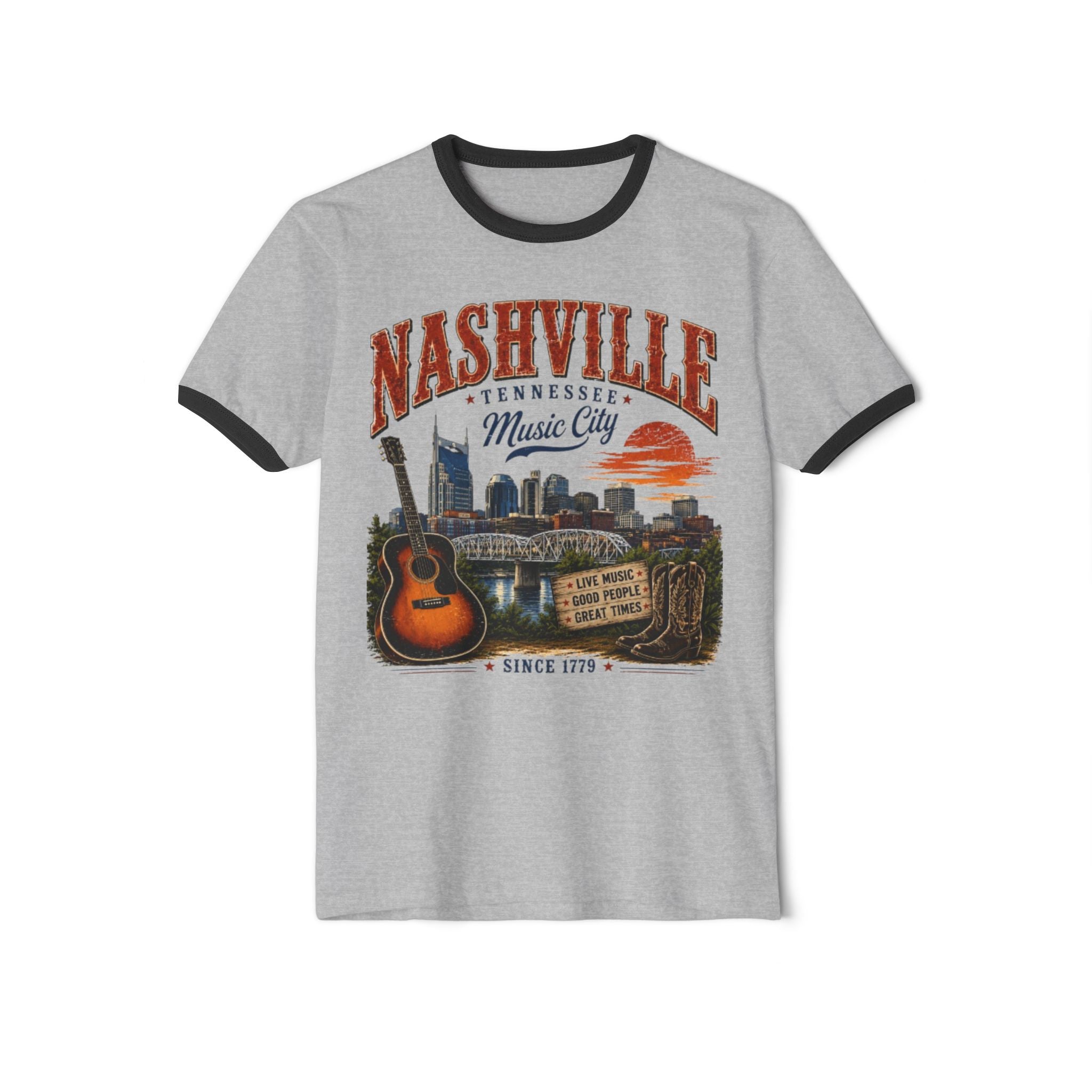 Nashville Music City Guitar Ringer Tee