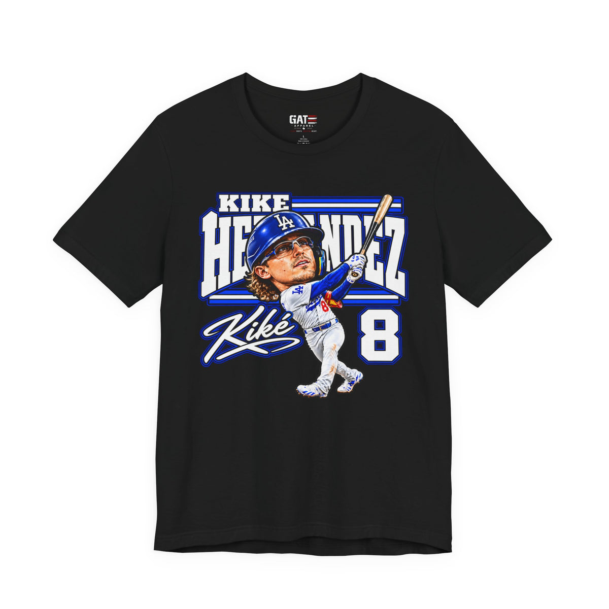 Kiké Hernández number 8 Dodgers baseball graphic T-shirt, black front view