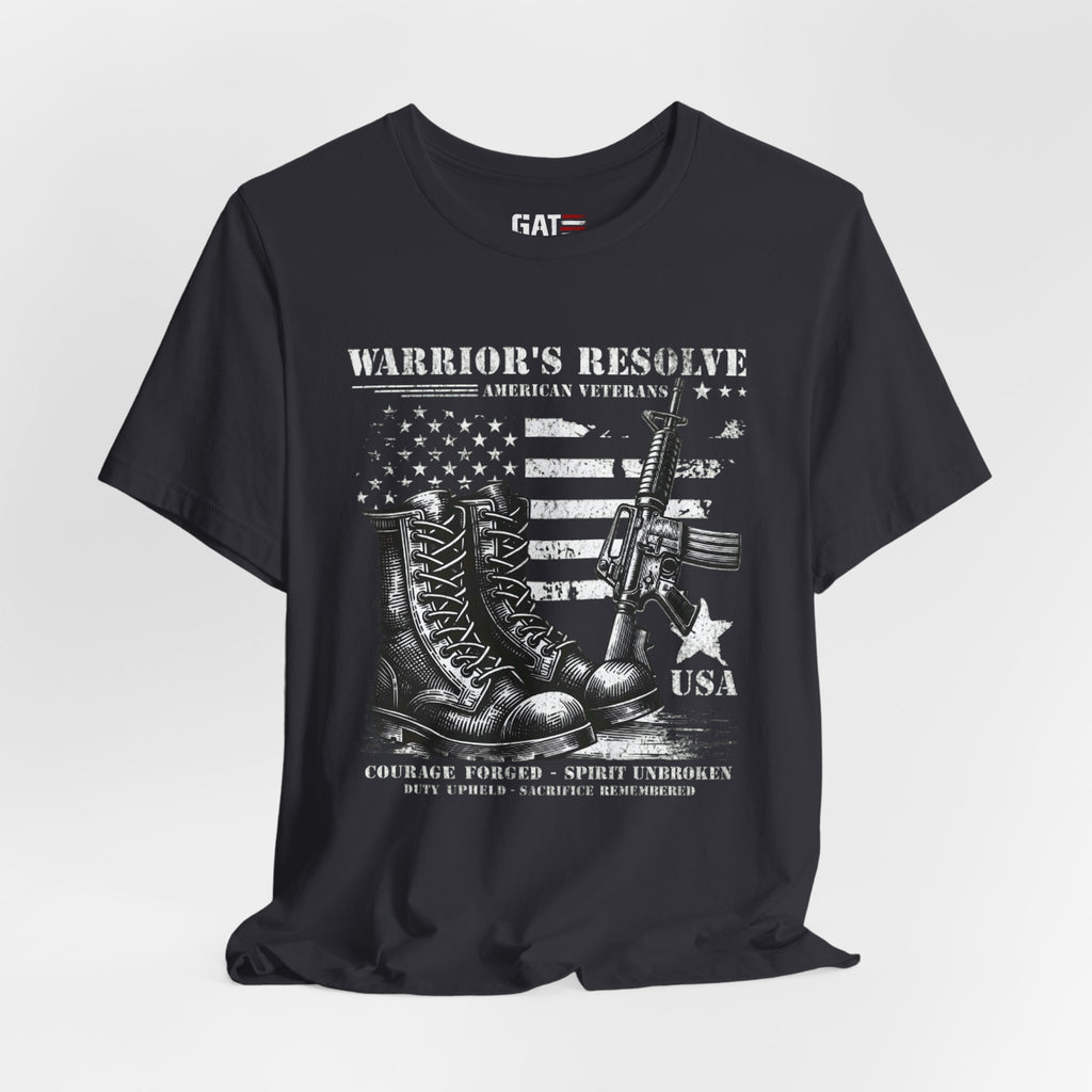 Warrior's Resolve Boots & Flag graphic Tee | Veteran USA Military Shirt