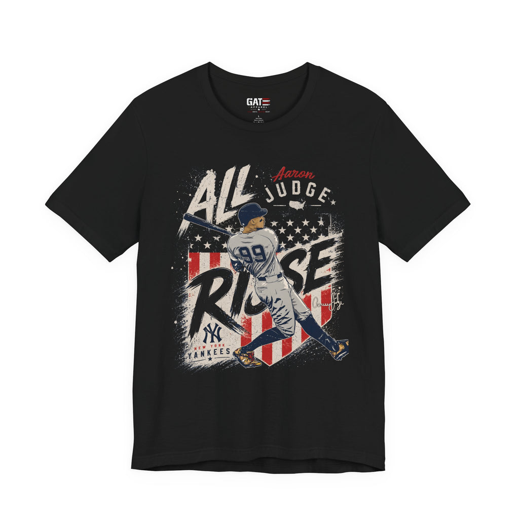 Aaron Judge All Rise Shirt, New York Baseball Patriotic Graphic Tee, Vintage USA Flag Baseball Fan Gift