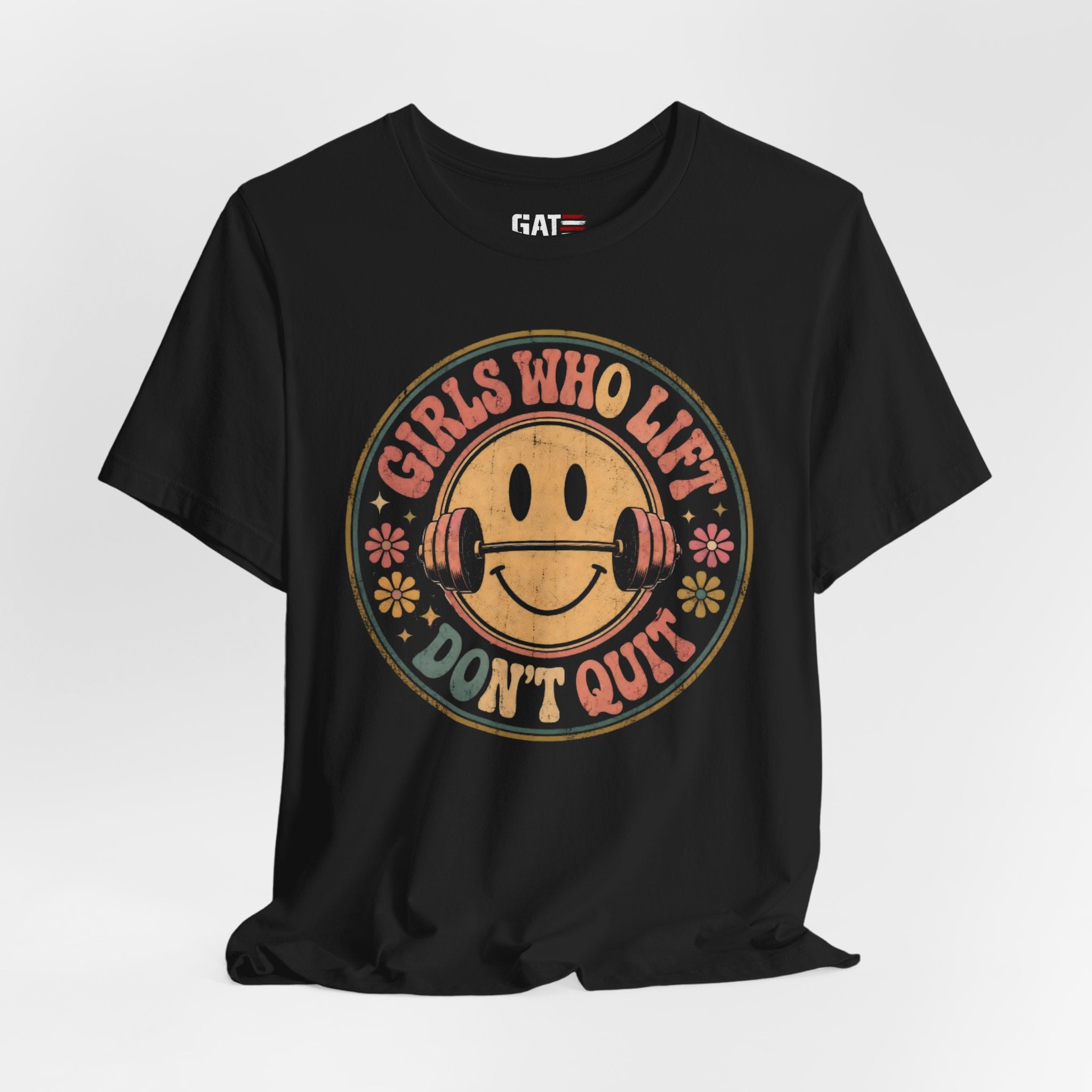 Girls Who Lift Don't Quit Shirt, Retro Smiley Face Gym Tee, Cute Fitness Shirt, Weightlifting Shirt, Workout Gift for Women