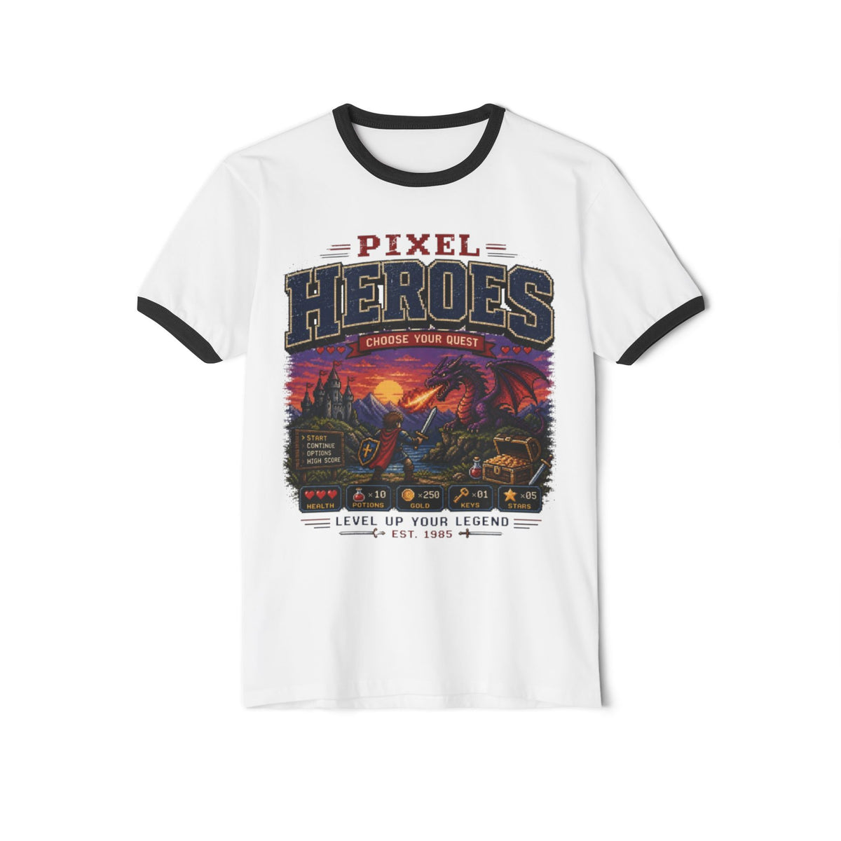 Pixel Heroes Ringer Shirt | Retro Video Game Tee